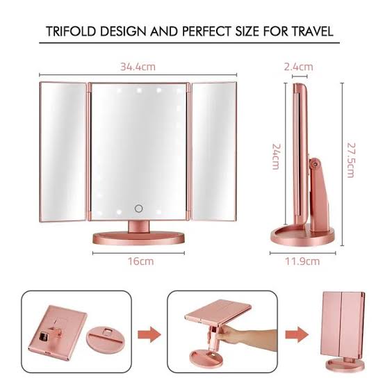 Tri-Fold Makeup Mirror with Lights